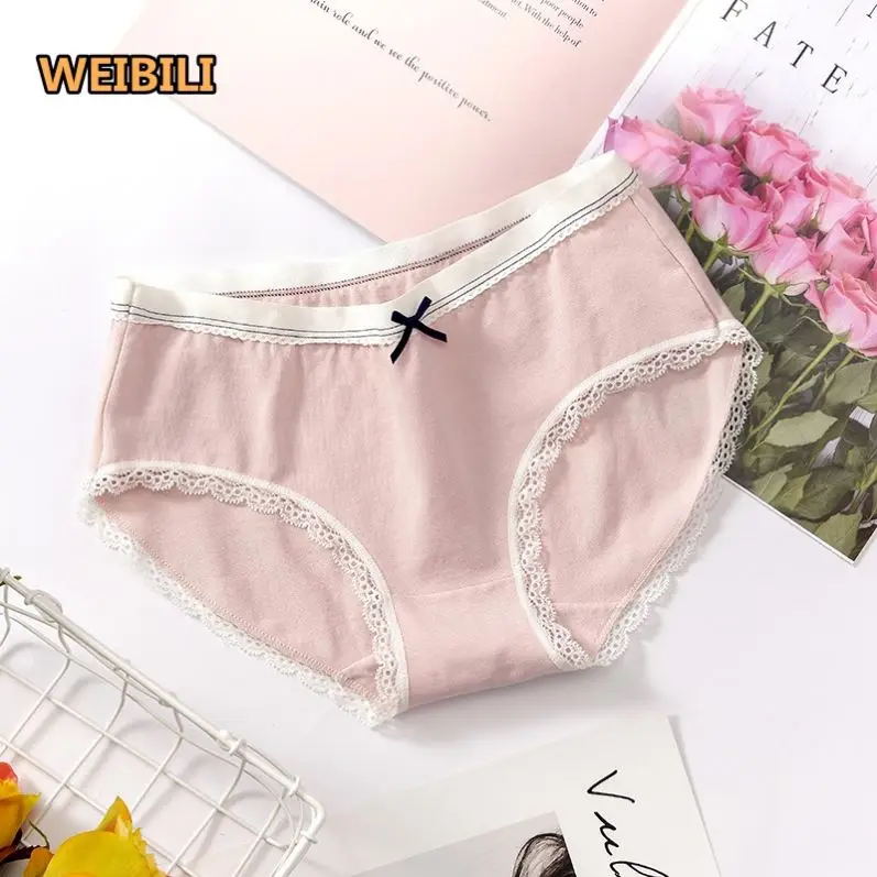 Lace fashion sexy large size Mid Waist cotton women Panties