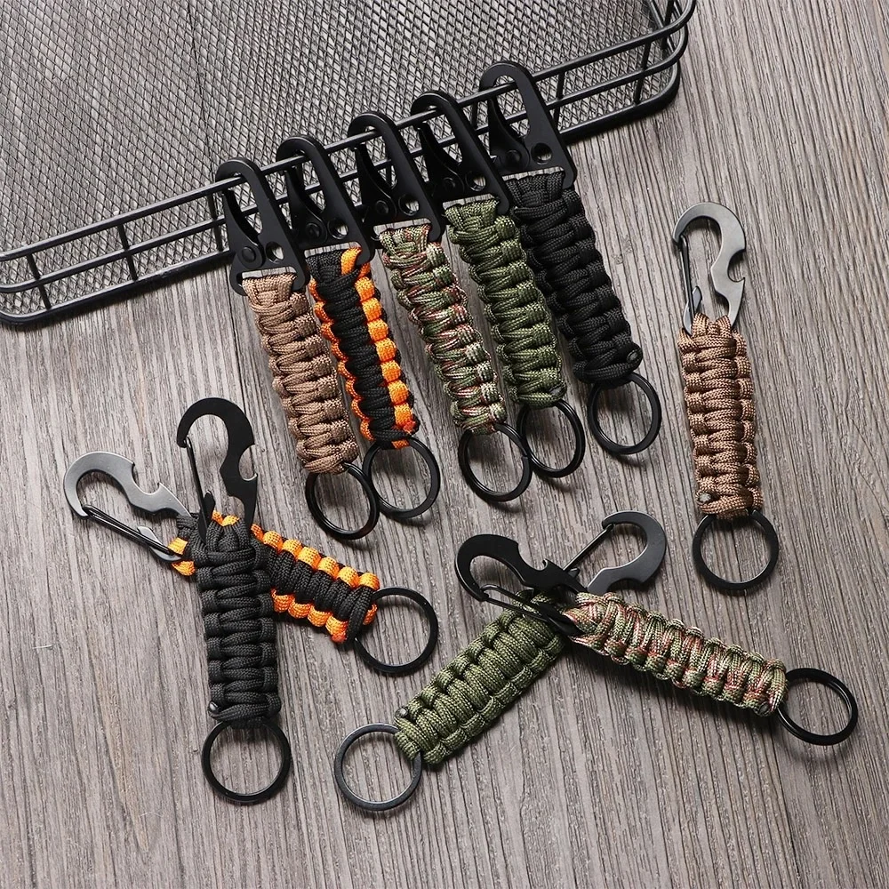 Outdoor 14M Carabiner Keychain Pendant Camping Paracord Cord Rope Survival Kit Emergency Knot Nylon climbing KeyChain