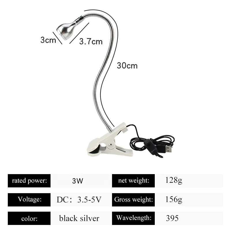 UV Led Lamp Purple Light Flexible Metal Tube USB Mini UV Gel Curing Ultraviolet Lights Desk Lamp Nail lamp Dryer Clip On Desk