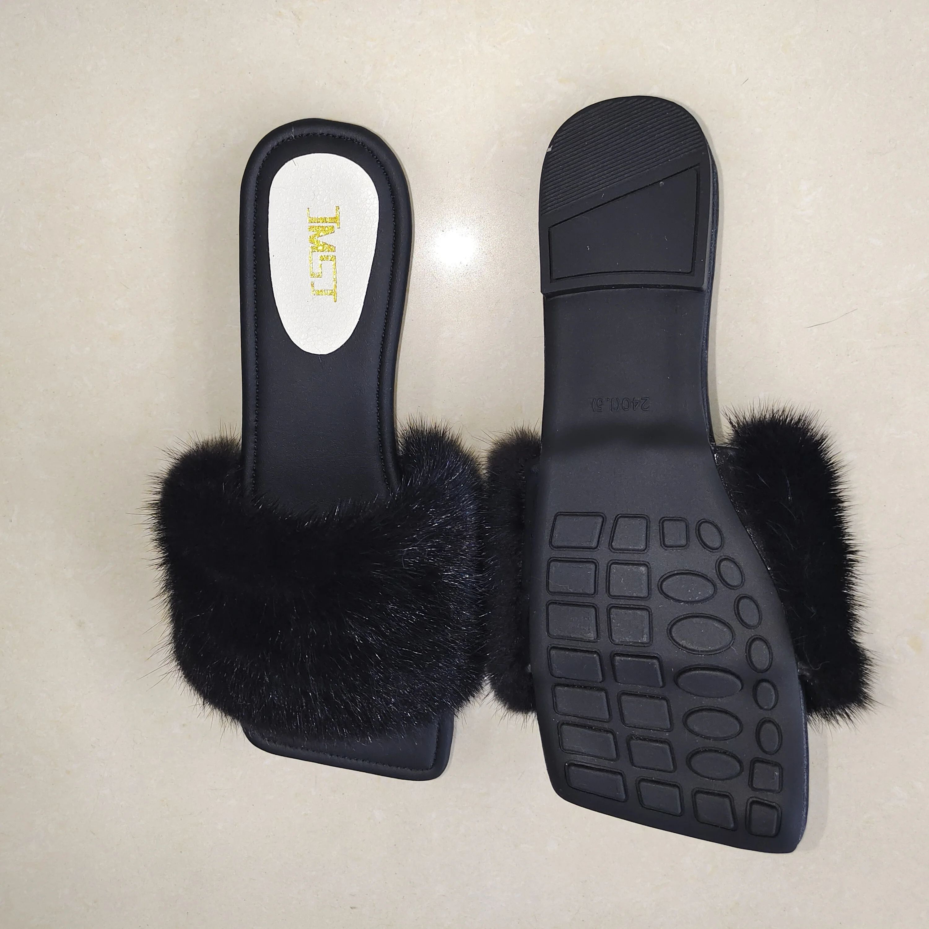 2023 fur slides for women wholesale mink fur slippers custom summer wedge slippers