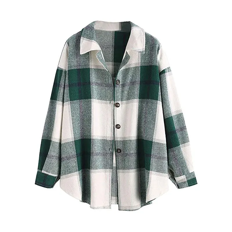 Wholesale Outwear Women Fashion Plaid jacket long sleeve button down cropped short plaid flannel jacket
