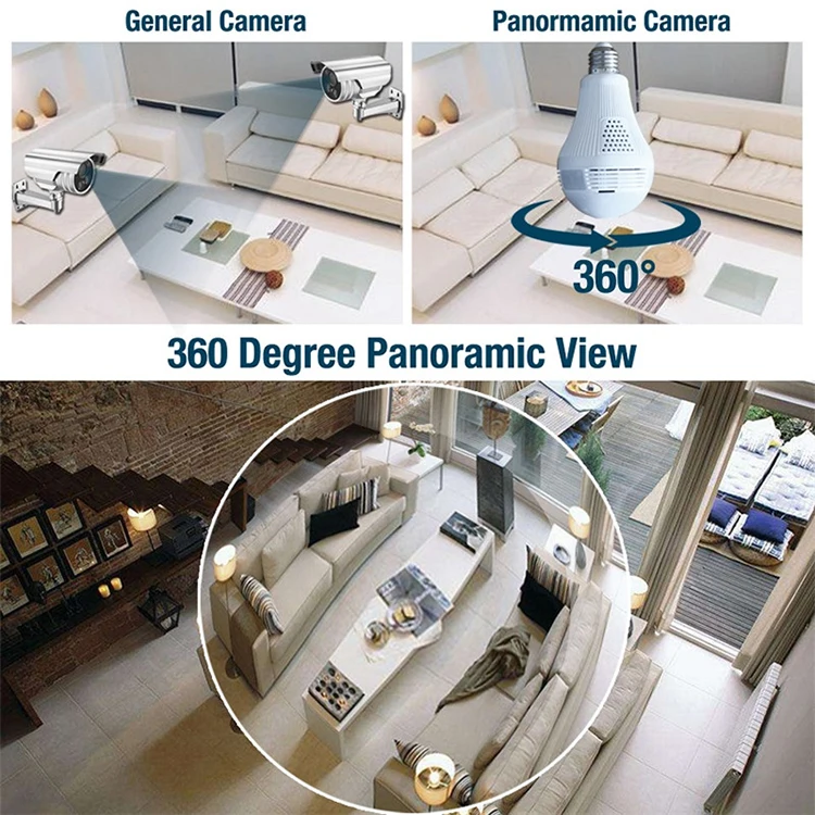Горячая продажа Светодиодная Беспроводная 360 градусов панорамная CCTV камера XM Icsee лампа VR WIFI