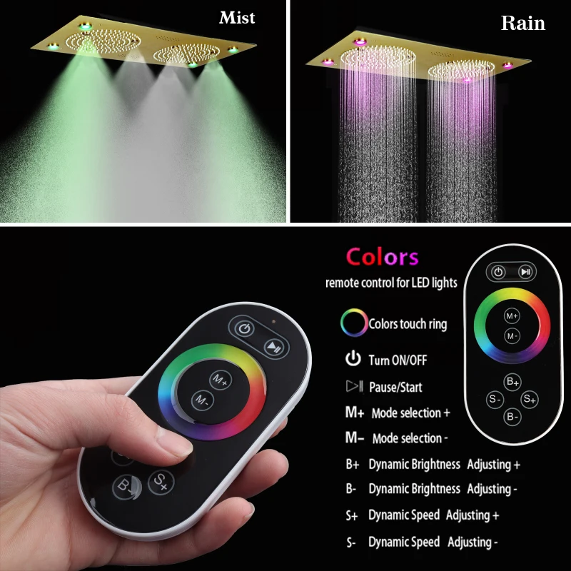 Ceiling Embedded 24.5x12.5Inch LED Rain&Mist Shower Head with Music Speaker Cold and Hot Digital Display Shower Faucet Set