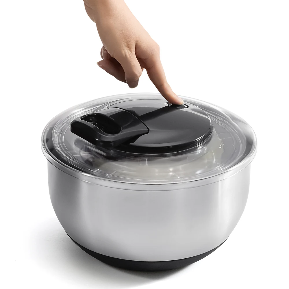 High Quality Stainless Steel Salad Spinner Quick Dry Design Manual Salad Fruit Vegetable Dehydrated Spinner