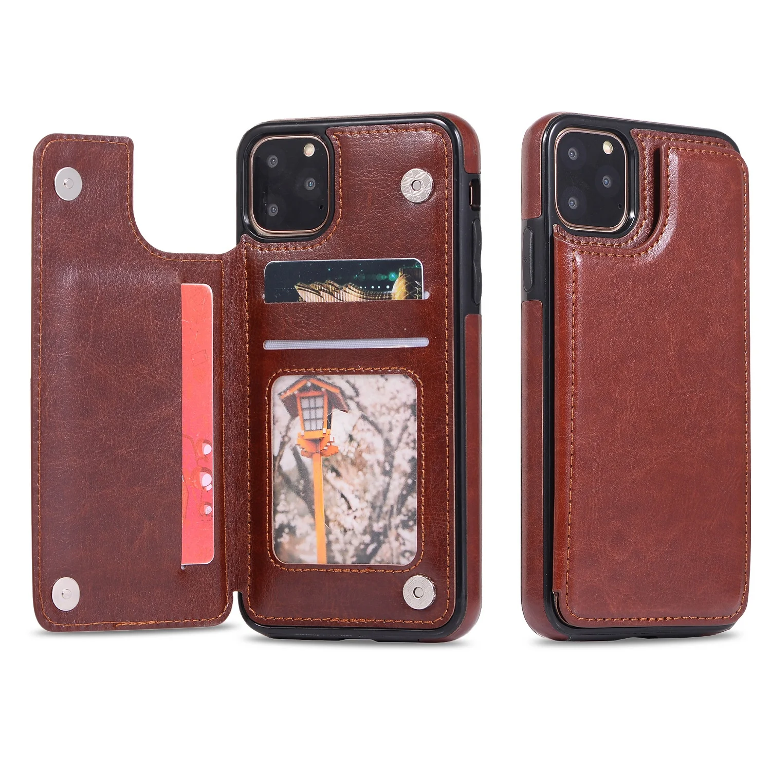 2022 Wholesale custom double buckle magnet multifunctional for iPhone12 leather protective case cover