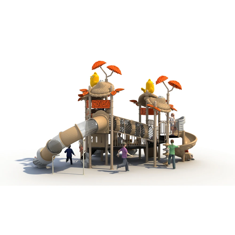 New Design Tree House Children Outdoor Playground Equipment Theme Park Obstacle Preschool Outdoor Plastic Slide Playground Set