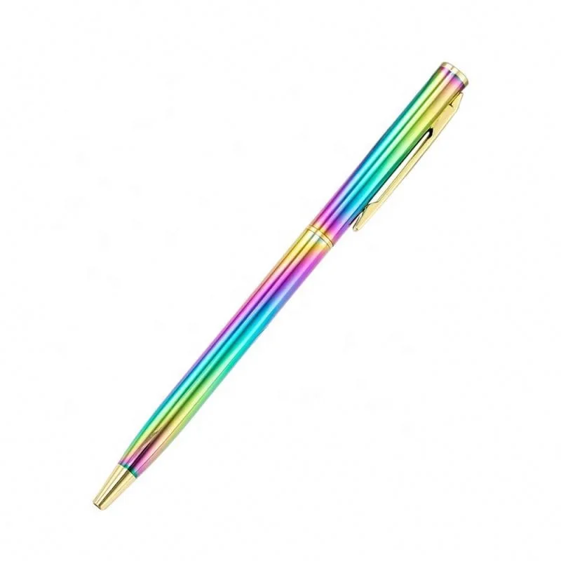 Hotel Slim Promotional Gifts Good Looking Bright Rainbow Metal Pen Iridescent Holographic Stationery Ballpoint Pen