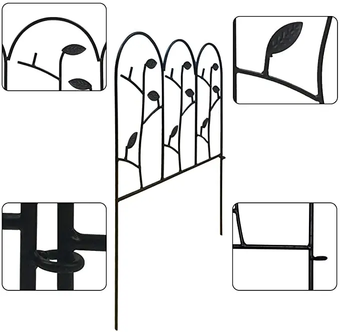 Iron Fence Leaf Decoration Garden Landscape Fences Animal Pet Barrier Animal Guard Split Fence Black Metal Yard Power Coated