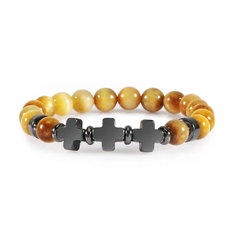 Volcanic Stone Bracelet Alloy Accessory Cross Bead Bracelet Elastic Elastic Hand Rope For Man