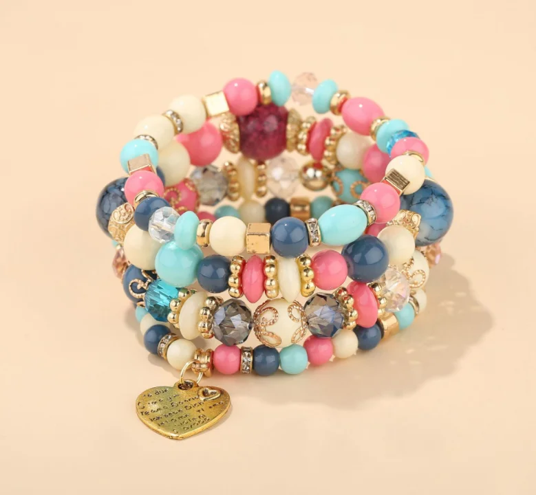 2022 модные ювелирные изделия Многослойные Бусины Из Бисера в стиле бохо для женщин персонализированный комплект с подвесками форме сердца Комплект браслетов высокого качества