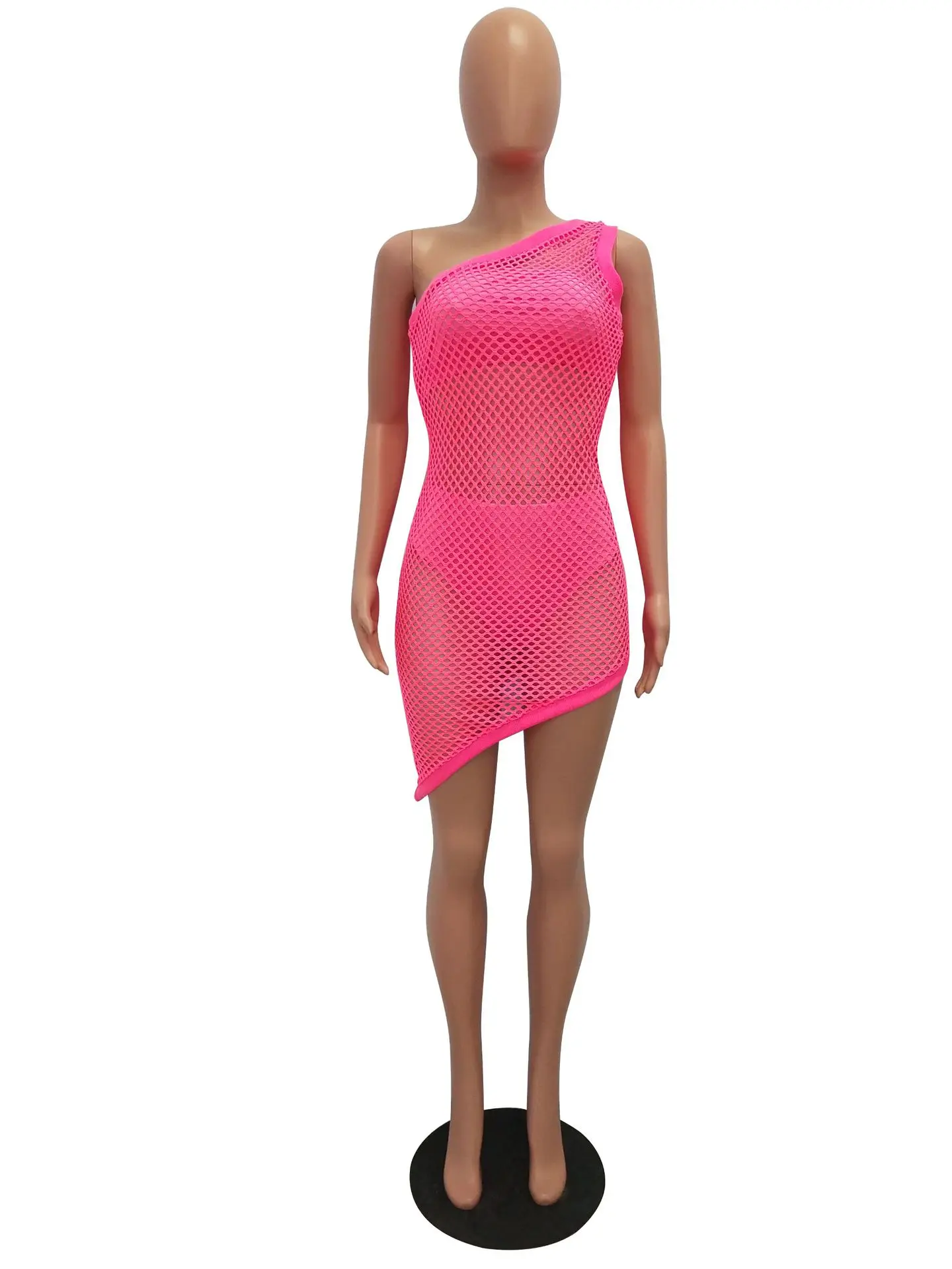 Fashion sexy big mesh print nightclub skirt slanted three-piece set in stock See Through Dress Night Sexy