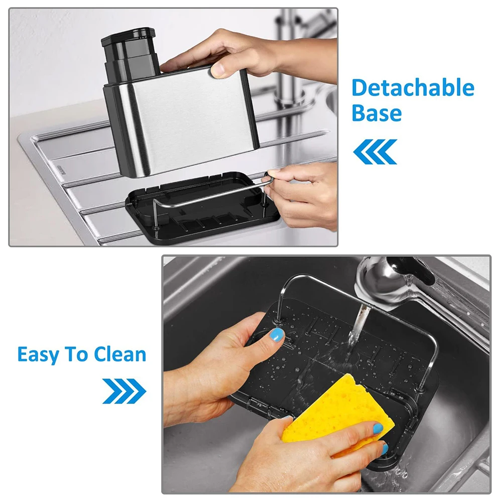 2024 Hot Selling Stainless Steel Sink Caddy Soap Dispenser and Brush Holder 3 in 1  Kitchen Bathroom Organiser Sponge Holder