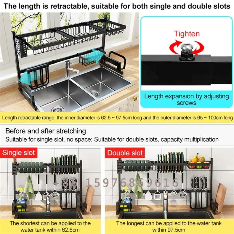 Kitchen Drain Rack Stainless Steel Dish Rack Retractable Over Sink Dish Rack