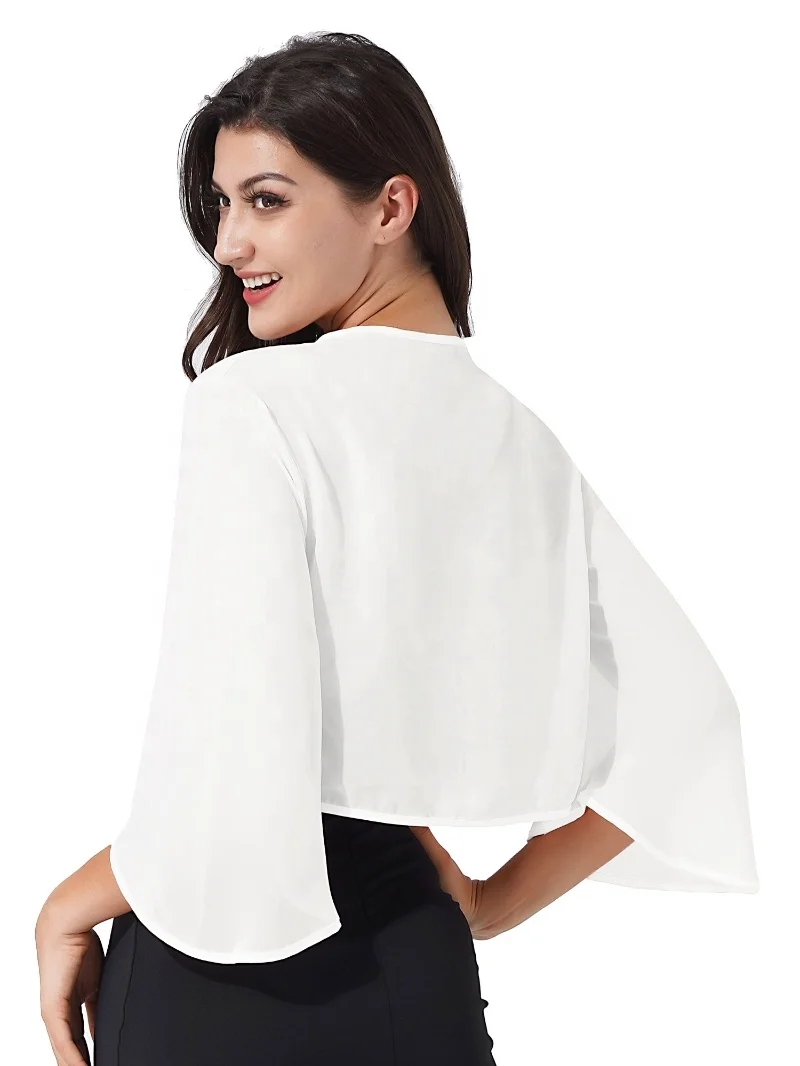 3/4 Sleeve Chiffon Cardigan Bolero Jacket Wedding Party Bridal Dress Cover Shawls