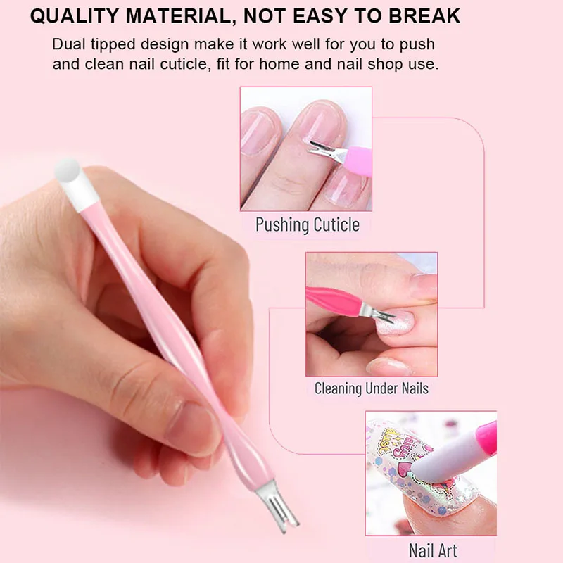 Nail Art Salon Manicure Tool Trimming Double Head Stainless Steel Dead Skin Fork Remover Rubber Tipped Cuticle Pusher Trimmer