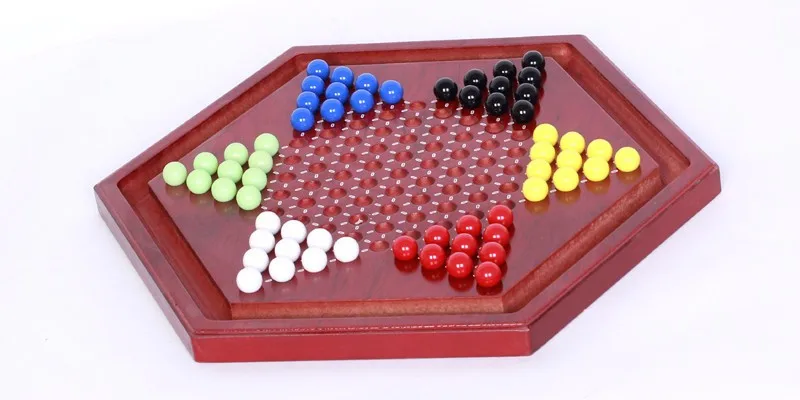 Premium Large Wooden Hexagon Drawer Checkers Set with Glass or Acrylic Pieces