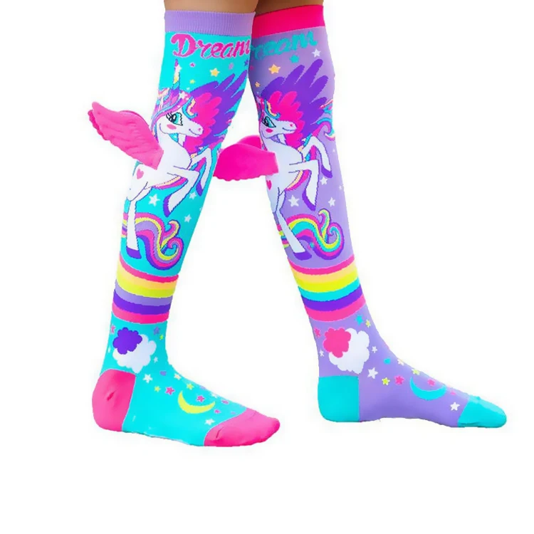 Осенние, новые, Милые Красочные Единорог 3D из мультфильма «Город героев»; Модные Хлопковые гольфы для маленьких девочек; Одежда для девочек; Для маленьких детей; Носки с крыльями