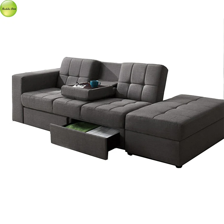 Modern multifunction L shape furniture for living room fabric sofa bed with storage box
