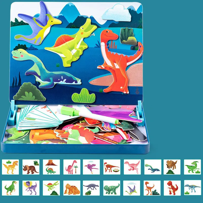 Diy Early Educational Toys Magnetic Jigsaw Puzzle Box Wooden Magnetic Drawing Board Puzzles Games