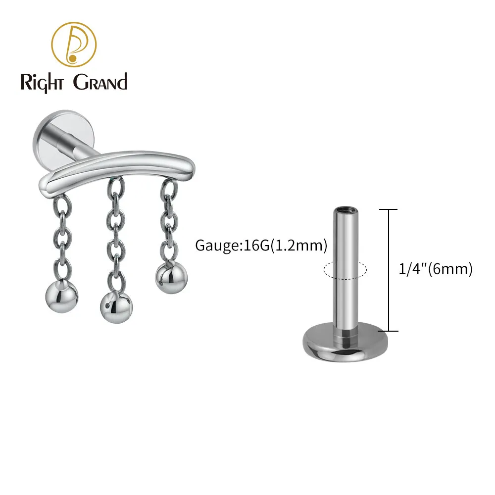 F136 Titanium Labret Ring Lip Piercing Flat Cross Top Internally Threaded Helix Earrings Ear Cartilage Tragus Lip Ring Jewelry