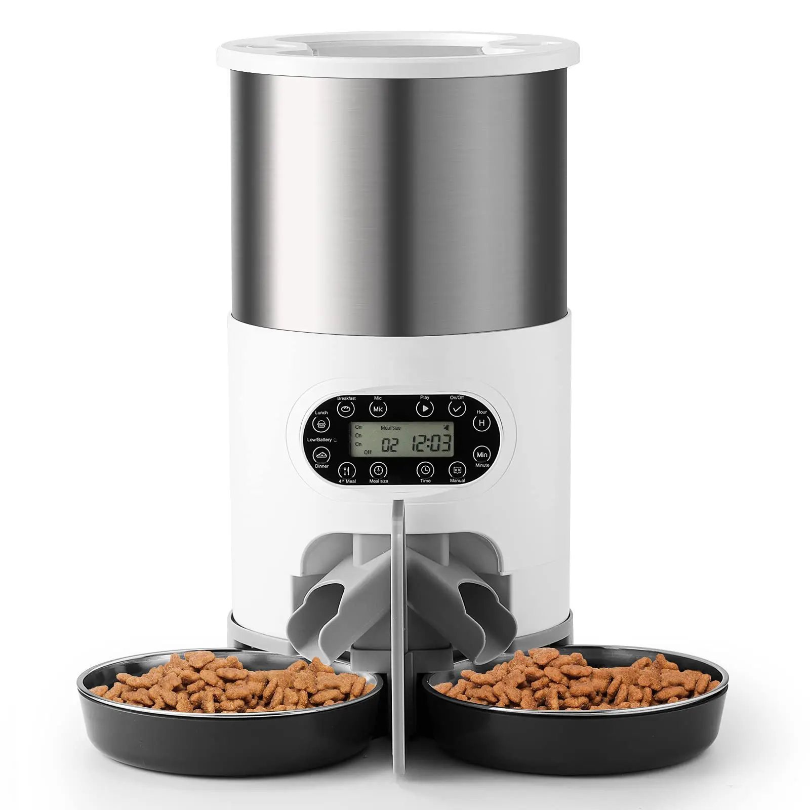 Stainless steel pet feeder, pet timed automatic feeder, 4.5L large capacity pet dog double plate feeder