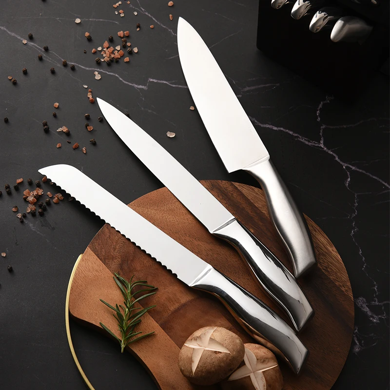 30Cr13 High Carbon Stainless Steel 14 Pieces Kitchen Knife Set With Wooden Block Hollow Handle Chef Knife With Knife Sharpener