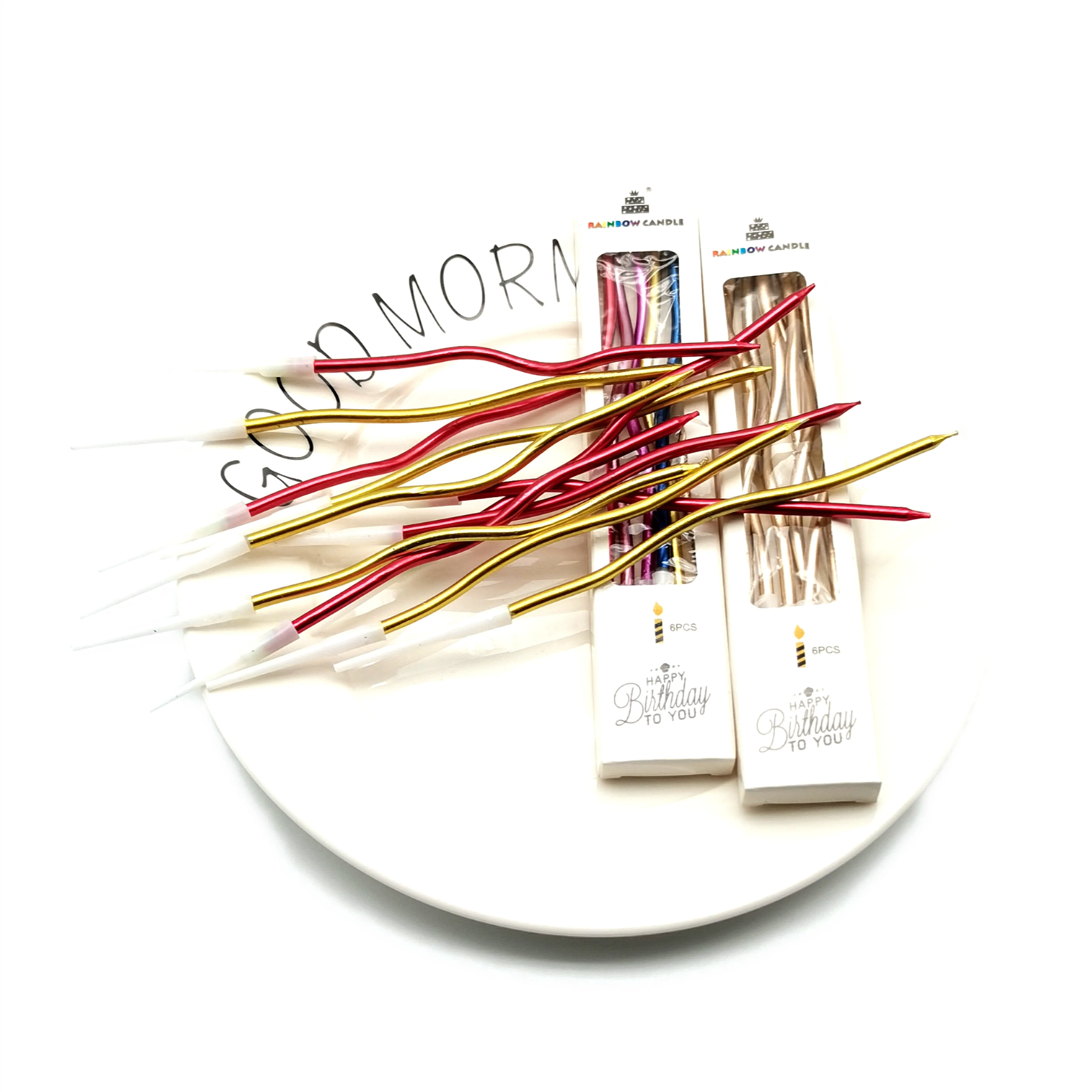 New Products Lilin Ulang Tahun Price reduction spiral gold color 6 long pillar birthday candles