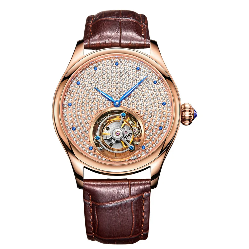 Luxury Mechanical Tourbillon Movement AESOP Watch Sapphire Glass Watch Case Bling Bling Silver Diamonds Watch Men Luxury