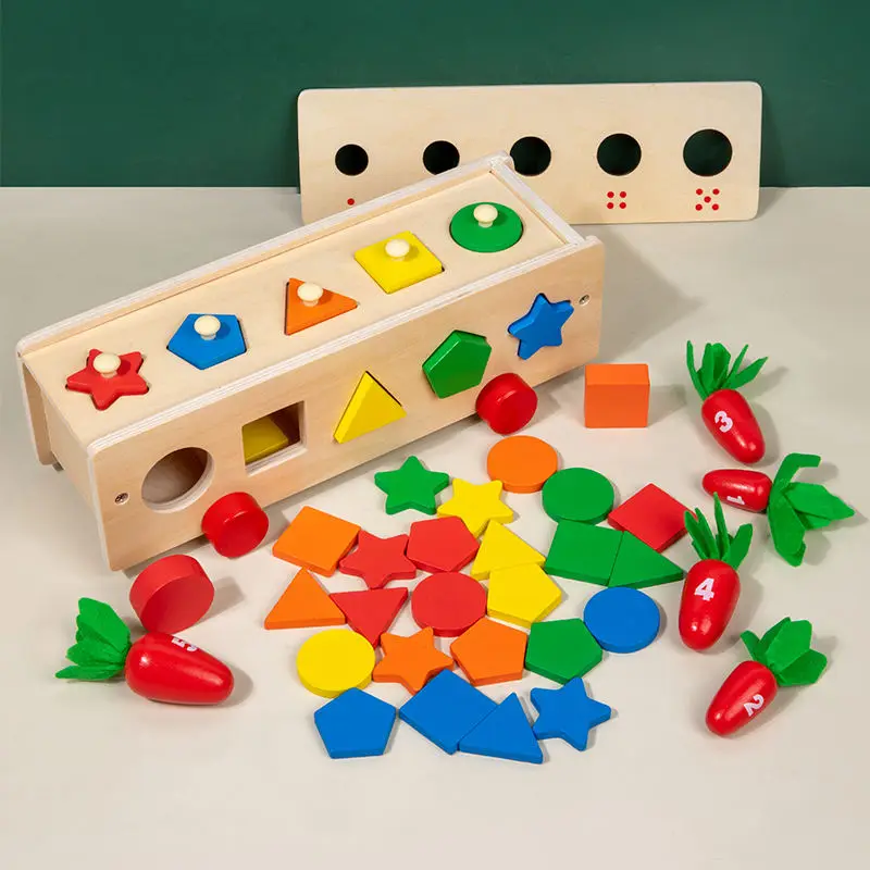 KS 2024 New Arrive Montessori Early Education Natural Wooden Shape Matching Sorting Box Children Toys For Kids Boys Girls