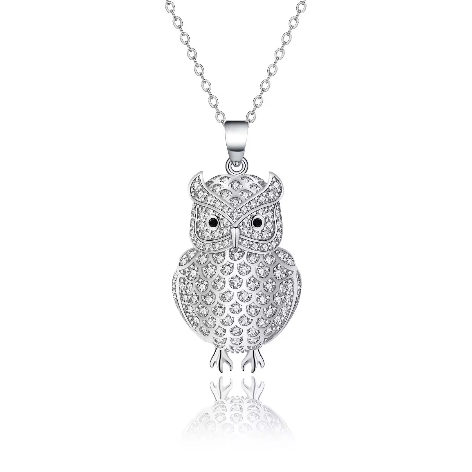 Fashion accessories 925 silver 18k real gold plated zircon Owl pendant girls necklace