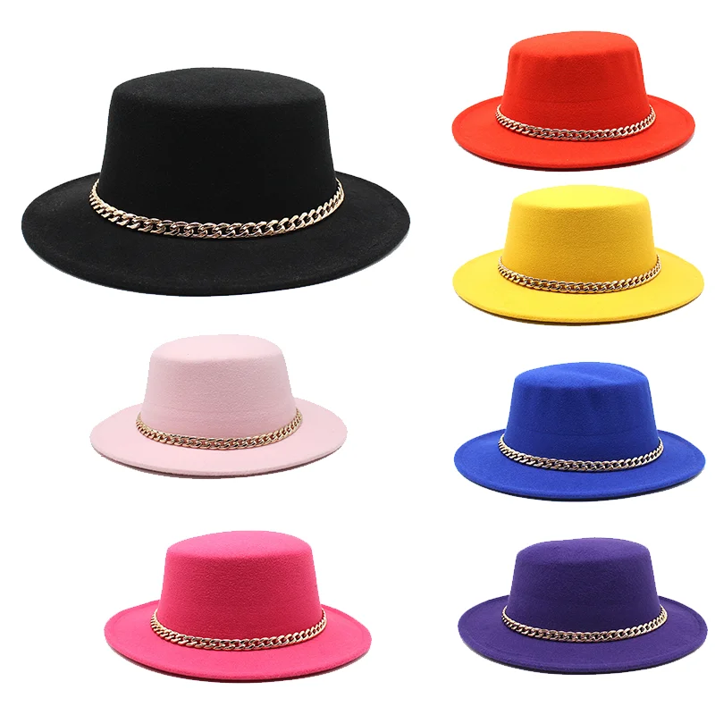 Red Large Wholesale Suede Wool Men Felt Women Jazz Round Cowboy Cap Girls Pink Wide Brim Fedora Hats For Men With Thick Chian (1600465565017)