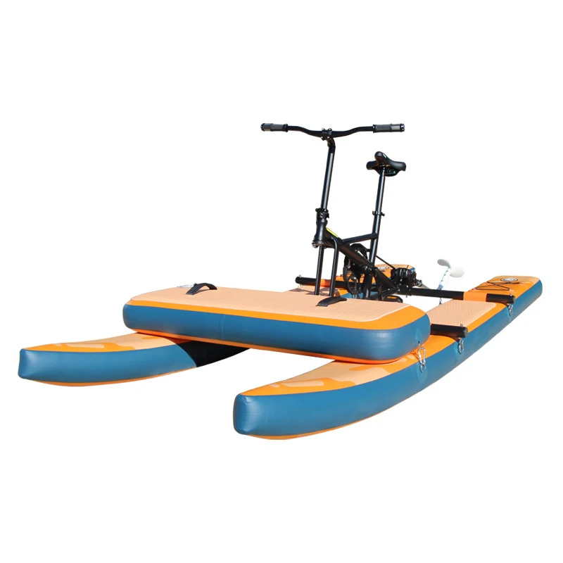 Funworldsport Newly Water Play Equipment Inflatable Water Bicycle Pontoon Lake Sea Inflable Board with bike