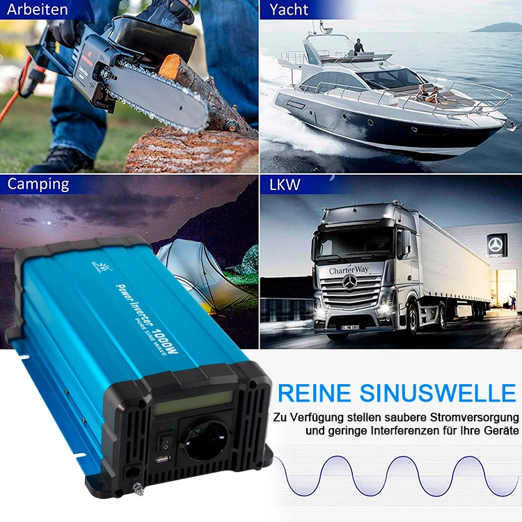 1000W DC24V To AC220V Pure Sine Wave Power Inverter USB 5V 2.1A Remote control function