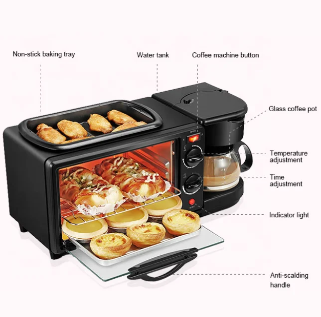 110V/220V Three-in-One Multi-Functional Home Breakfast Machine Coffee Maker Toaster Mini Oven for Cross-Border Foreign Trade