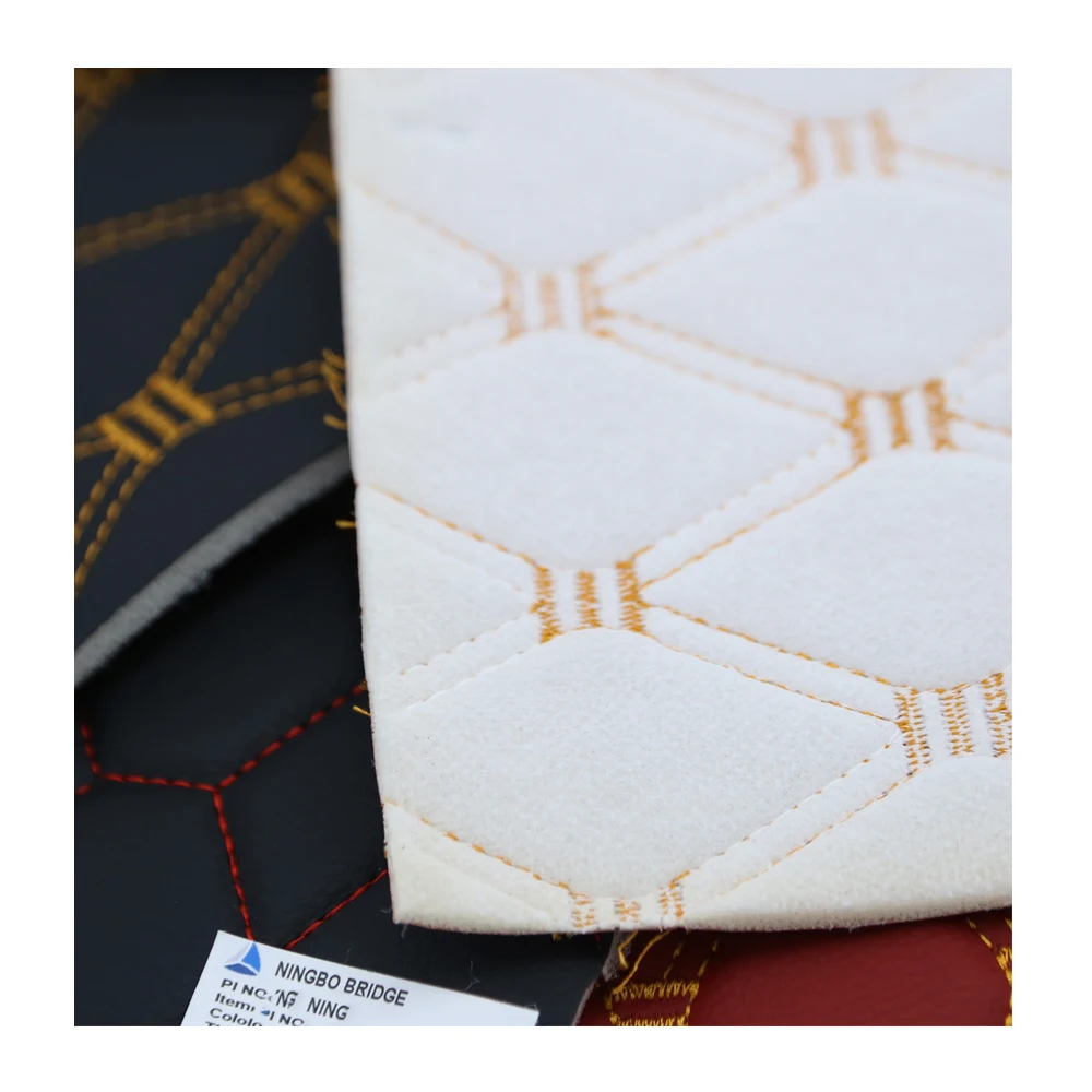 3D Embroidered Dimensional PVC Sponge Foam Upholstery Material Synthetic Leather Quilted Leather Black Green for Car Seat
