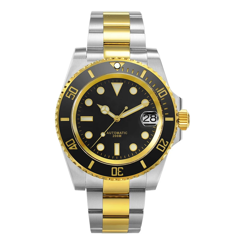 Custom logo low moq oem luxury 30atm nh35 mechanical automatic 316L gold stainless steel green diving diver watch man for sale
