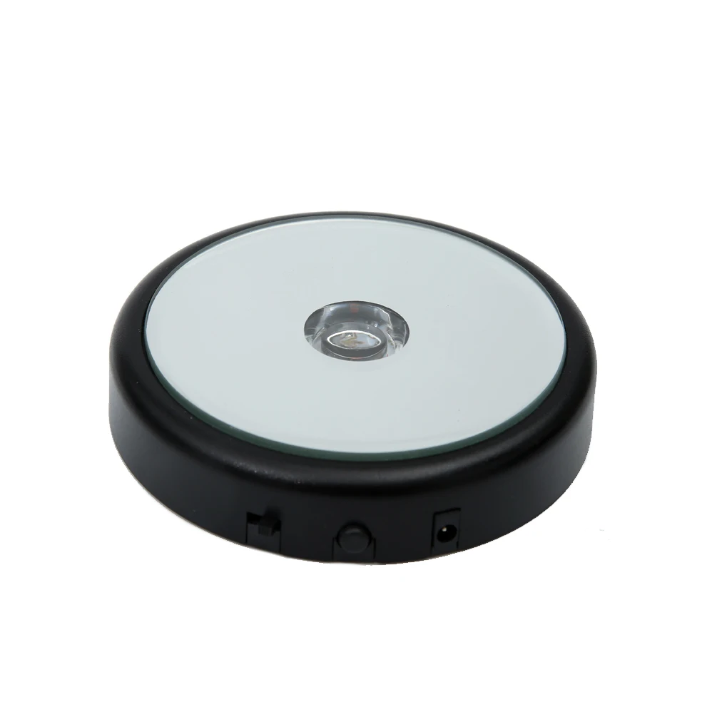 BOSHI Matt black plastic battery operated led  light round base with mirror top display