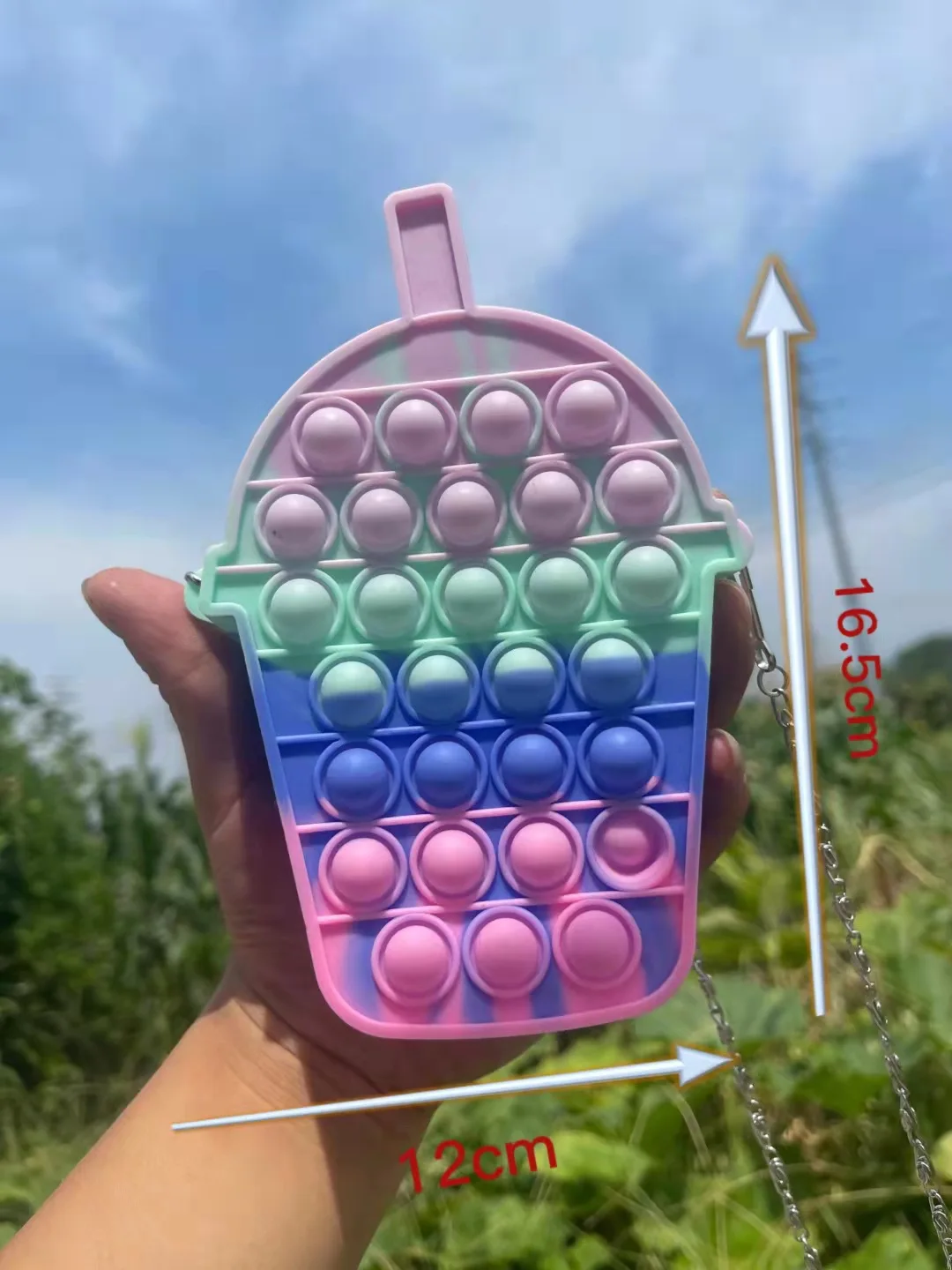 new style sensory fidget toys kids bags silicone stress reliever pop bags it chain shoulder bag