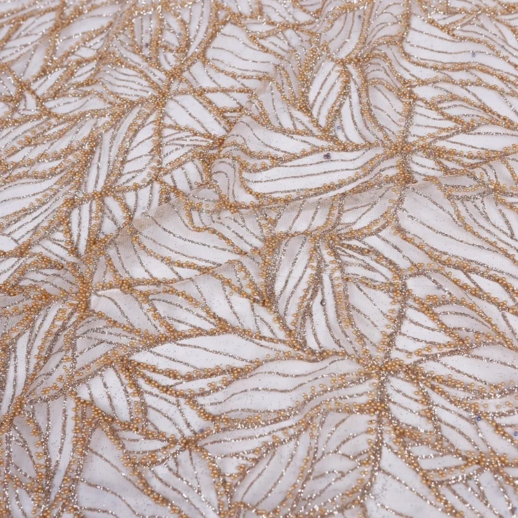 2021 красивые товары оптовая продажа темно-желтый тюль роскошная блестящая Тяжелая кружевная ткань для платьев