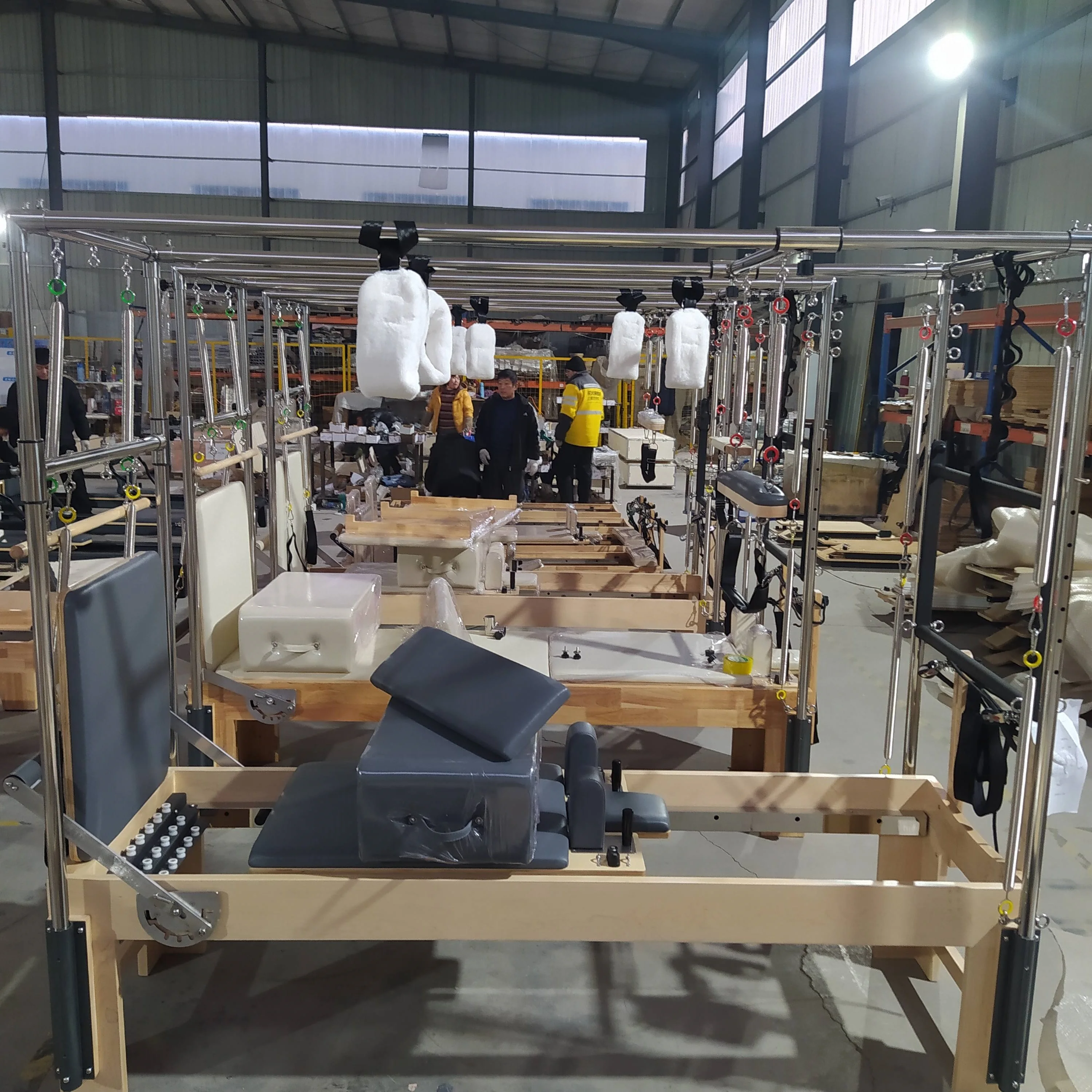 white aluminum full trapeze combo elevated bed y cadillac pilates reformer