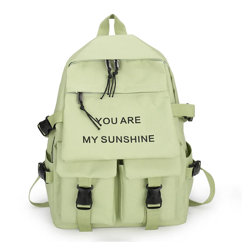 5 Pcs/Set High and Junior School Students Simple Campus Backpack Large Capacity Multi-function Canvas Schoolbag Set