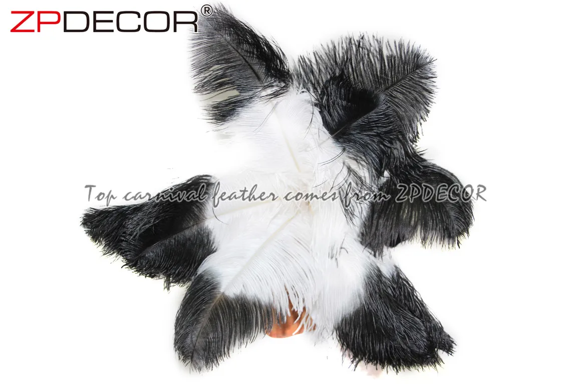 Gold Supplier ZPDECOR Wholesale 70-75 cm White Ostrich Feathers with Black Tip for Carnival Costume Headpiece