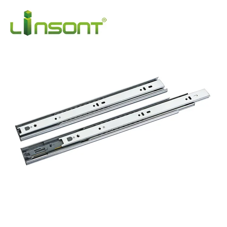 Linsont High Quality Brass Buffer Soft Close 45mm 3 Fold Ball Bearing Drawer Slides Suppliers Hot Sale