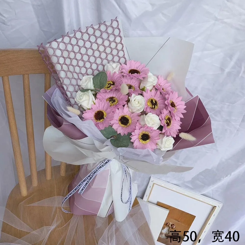 Fashionable hollowed-out circle hollow polyester mesh rolls polyester gauze silk soap flower bouquet packaging wrapping paper