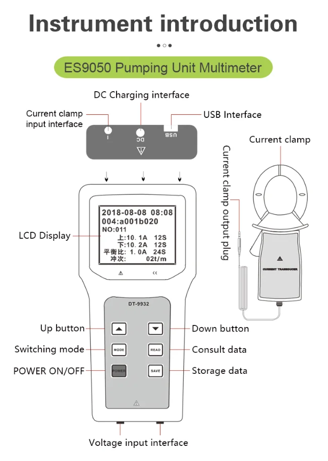 FUZRR ES9050 Oilfield multi-function high-precision AC voltage current frequency meter Current voltage phase meter