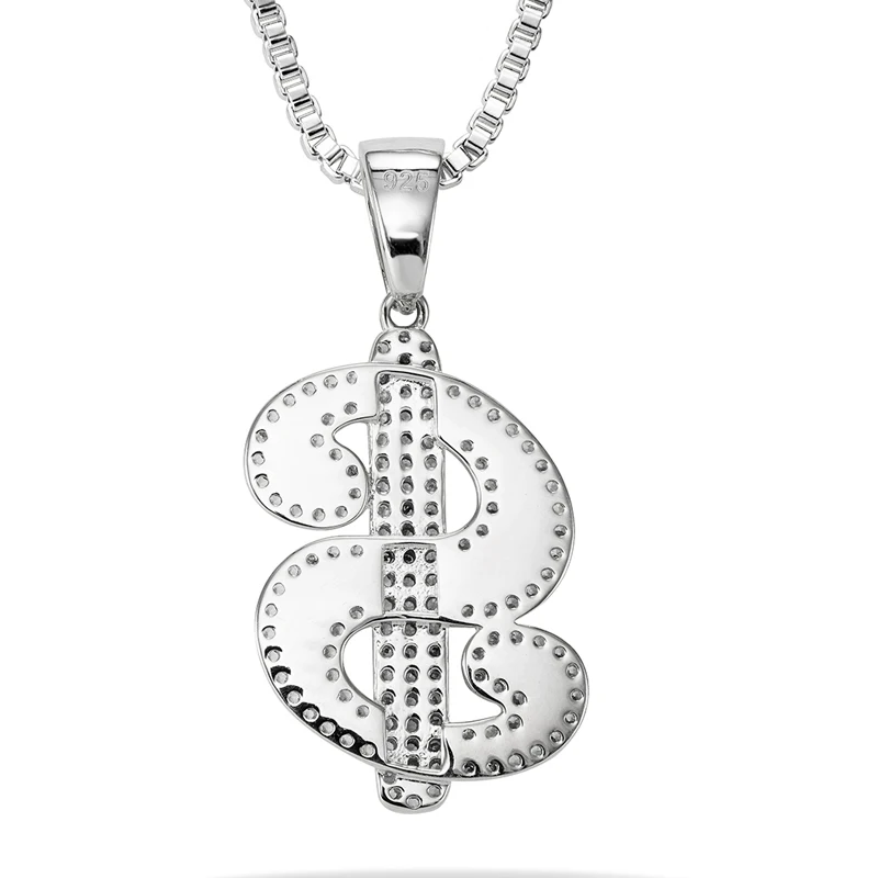 Jasen classic design iced out silver VVS Moissanite diamonds stones dollar sign pendant for rocker