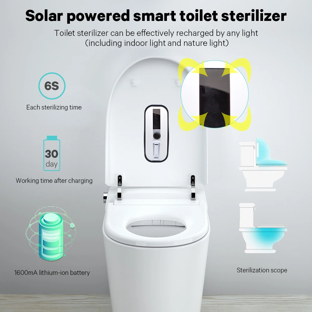 
Smart mini solar charging close stool ultraviolet sanitizer portable household disinfection lamp light uv toilet sterilizer 