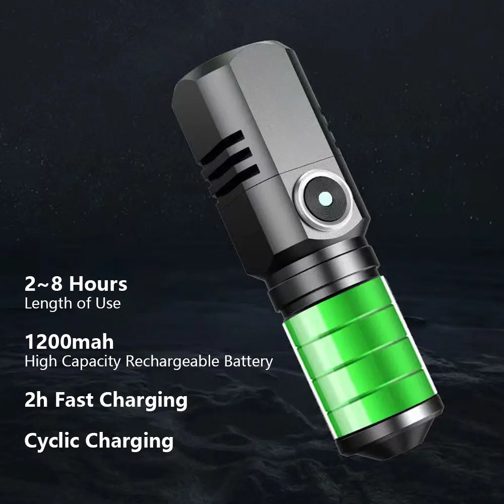 P70 Strong Light Long Range Portable Flashlight Rechargeable Zoom LED Outdoor Tactical Torch Light