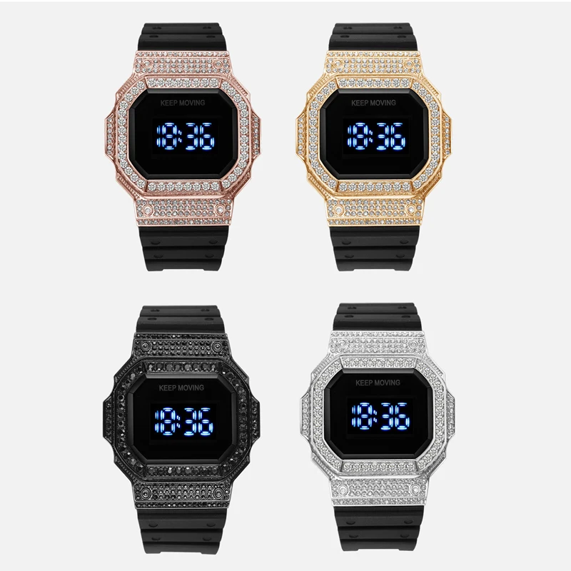 Модные роскошные женские сенсорные часы Bluetooth RTS в стиле хип-хоп с силиконовым ремешком и квадратным циферблатом со стразами