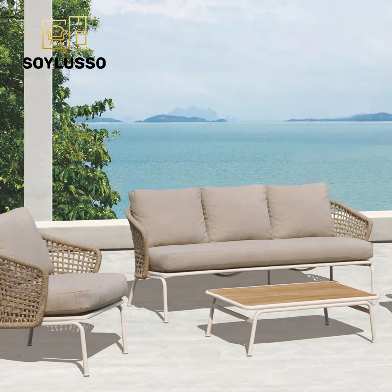 French Italian industrial style designer soft seat comfortable living outdoor garden sofa chair set furniture for coffee